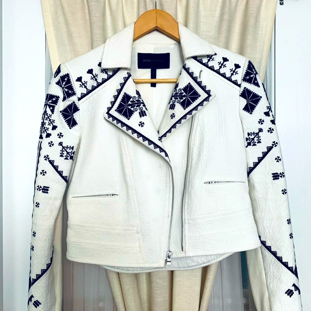 BCBG White Motorcycle Denim Jacket